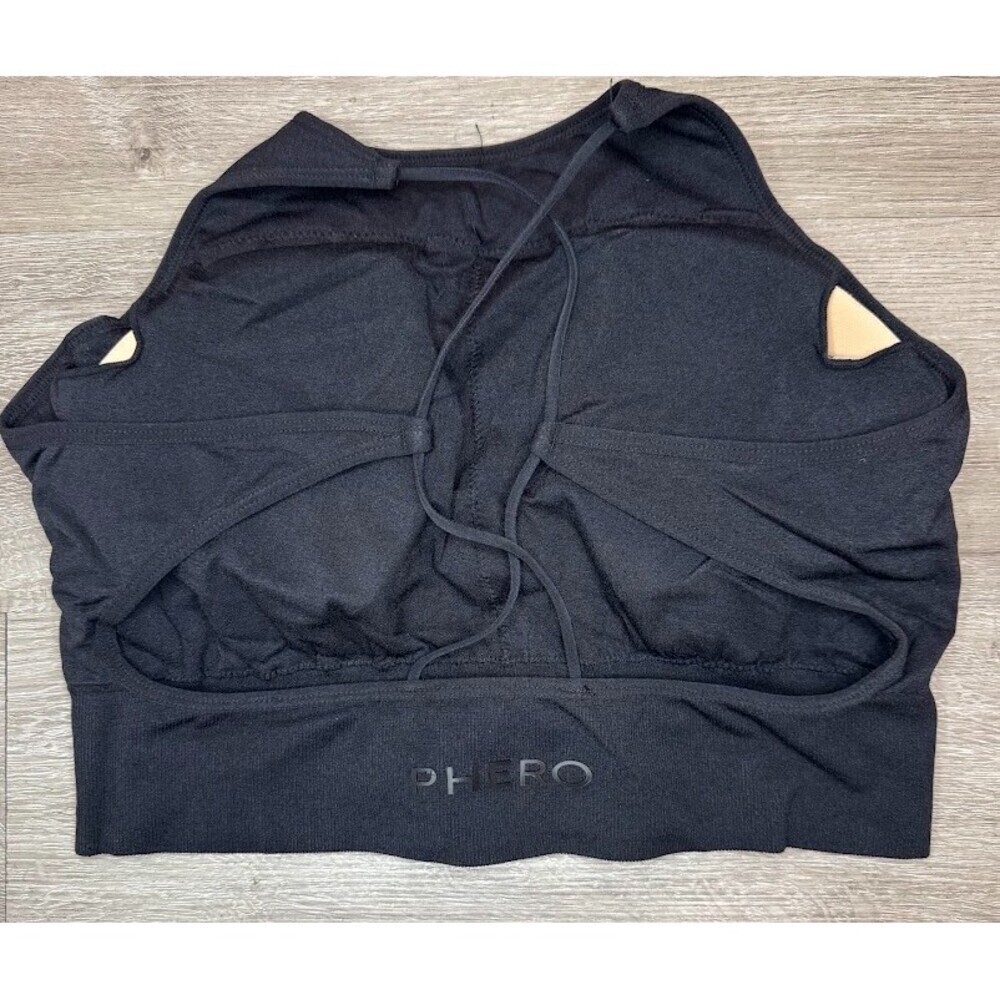 Black Strappy Sports Bra Crop Top Open Back Athleisure Yoga Activewear - Picture 7 of 7